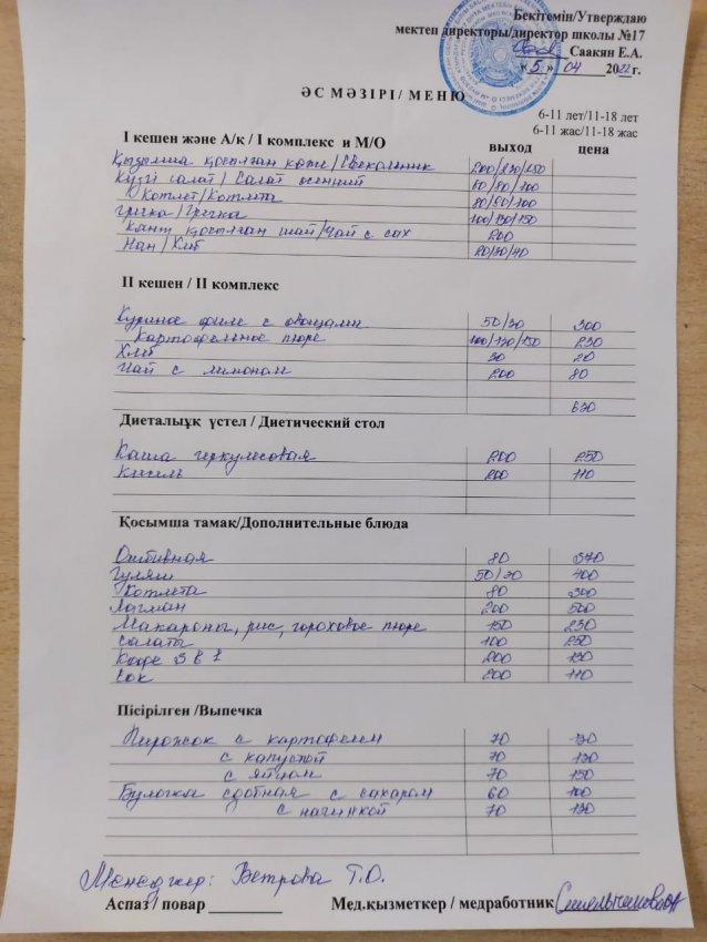 Меню на 5 апреля