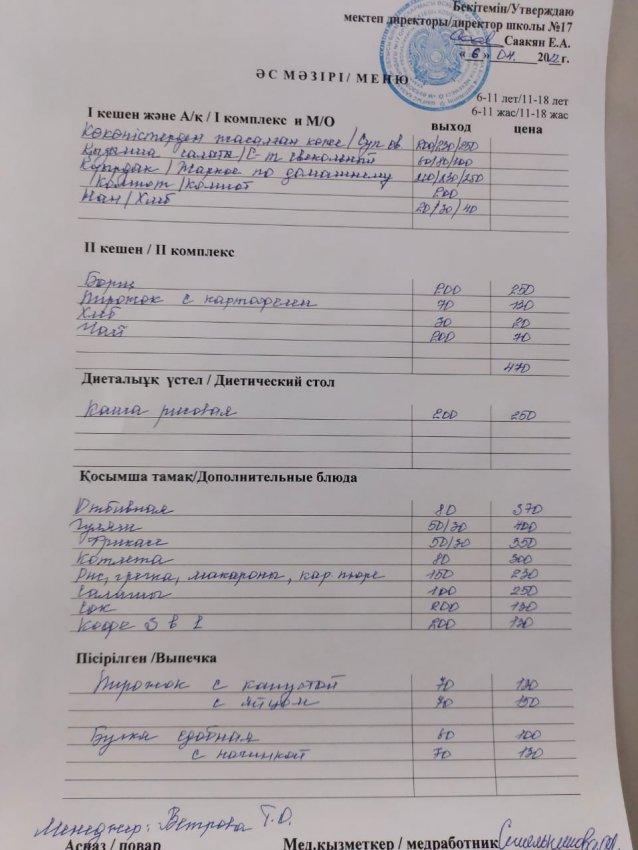 Меню на 6 апреля